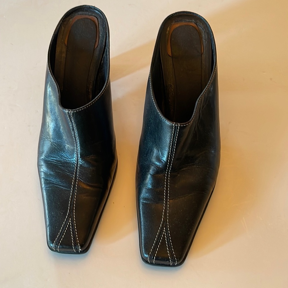 FRANCO SARTO , BLACK LEATHER SLIP ON ,